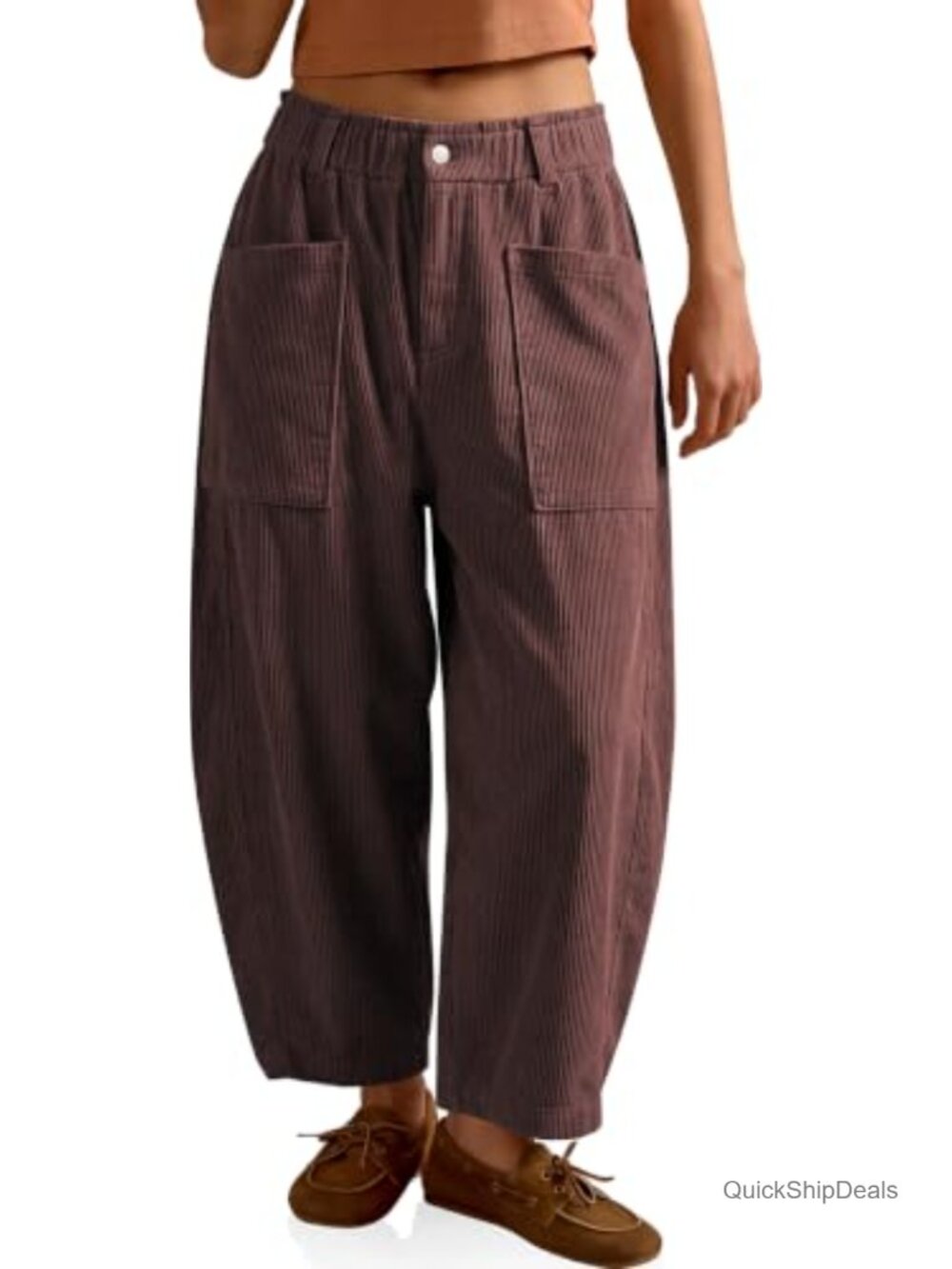 Womens Corduroy Barrel Leg Pants High Rise Wide Loose Fit Casual Trousers